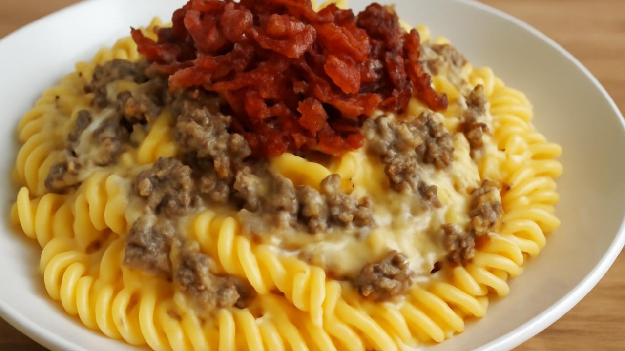 loaded bacon cheeseburger alfredo pasta